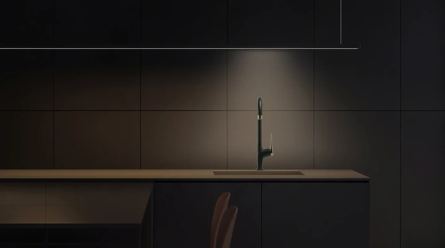 Смеситель для кухни Lemark Bronx черный/золото LM3705BLR (детальная фотография), современные, hi-tech