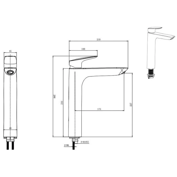 Смеситель для раковины Акватек Вега черный AQ1004MB (детальная фотография), для раковины