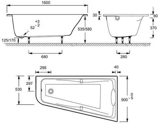 Ванна гидромассажная Jacob Delafon Odeon Up E5TN2260-50-00 160 x 90 см c системой Tonus +, каркас в подарок E5TN2260RU-00 (детальная фотография), акриловые