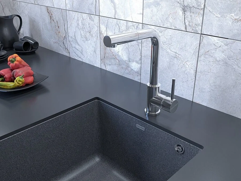 Смеситель для кухни Paulmark Kassel KA214311 с выдвижным шлангом (детальная фотография), хром, белые, черные, бежевые, комбинированные, другие