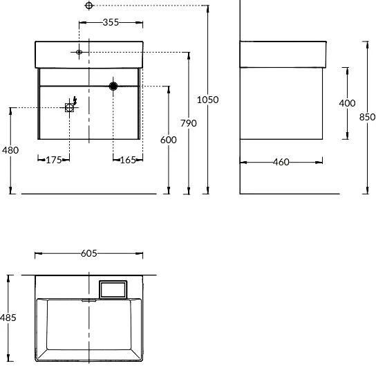 Тумба под раковину подвесная Kerama Marazzi Logica 60 см стальной серый LOG.60.2\ST (детальная фотография), подвесная, пристенная