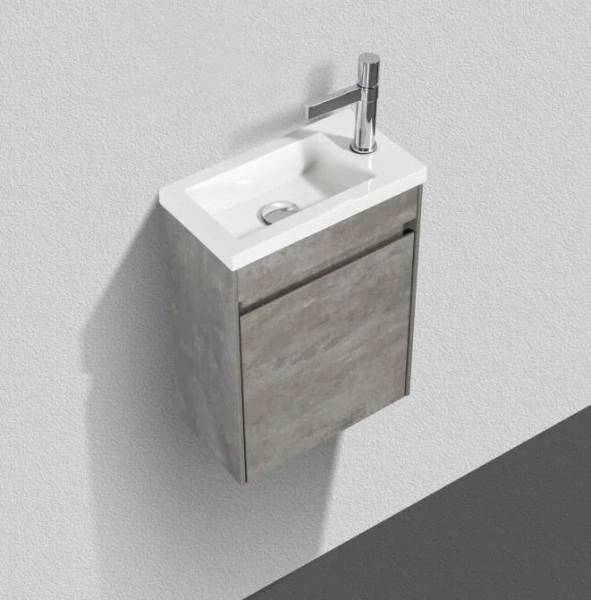 Тумба под раковину подвесная Belbagno Pietra Mini 40 см левосторонняя, stucco cemento PIETRA MINI-400-1A-SO-SCM-L (детальная фотография), современная, hi-tech, лофт