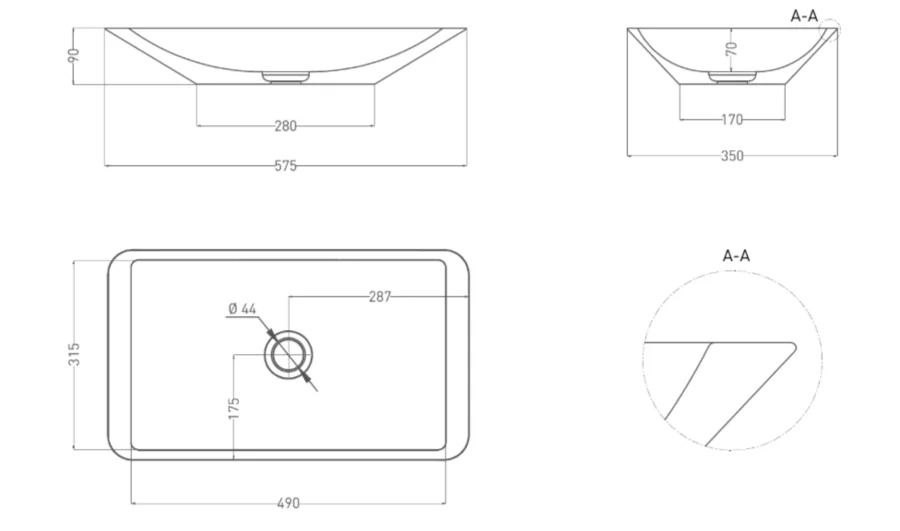 Раковина Salini Callista 03 57,5 см глянцевая 1101107G (детальная фотография), современные, hi-tech