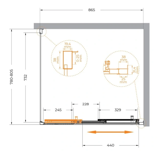 Душевой уголок Cezares Molveno 90х80 см стекло прозрачное профиль хром MOLVENO-AHF-31-90/80-C-CR-IV (детальная фотография), прямоугольные