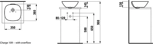 Раковина Laufen Ino 35 см белая без покрытия LCC 8.1230.0.000.109.1 (детальная фотография), современные, hi-tech