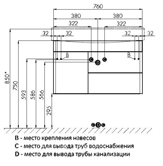 Тумба с раковиной подвесная Акватон Беверли 1A235501BV010 80 см с одной дверцей и двумя ящиками (детальная фотография), в наличии, нет в наличии