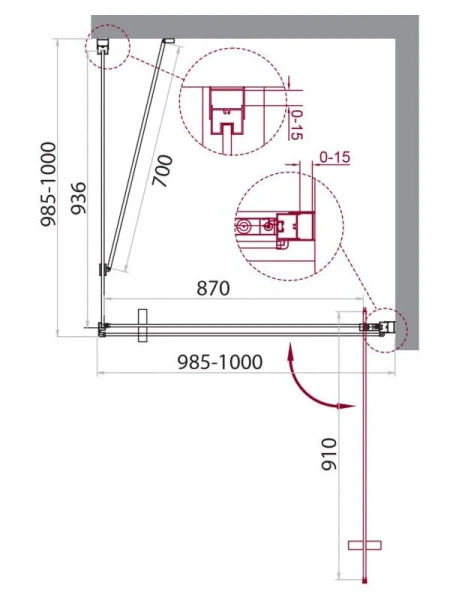 Душевой уголок Belbagno Marmi 100x100 см стекло прозрачное MARMI-A-1-100-C-Cr (детальная фотография), квадратные