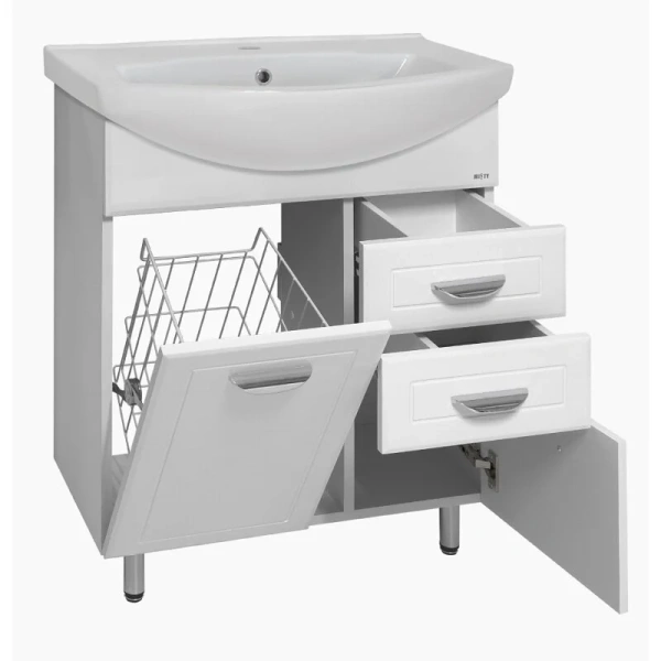 Тумба под раковину напольная Misty Дрея 65 см с двумя ящиками Э-Дре01065-01К2Я (детальная фотография), современная, hi-tech