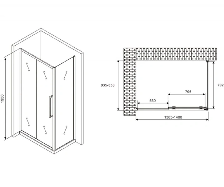 Душевой уголок Abber Schwarzer Diamant 140x85 см профиль черный AG30140BH-S85B (детальная фотография), прямоугольные