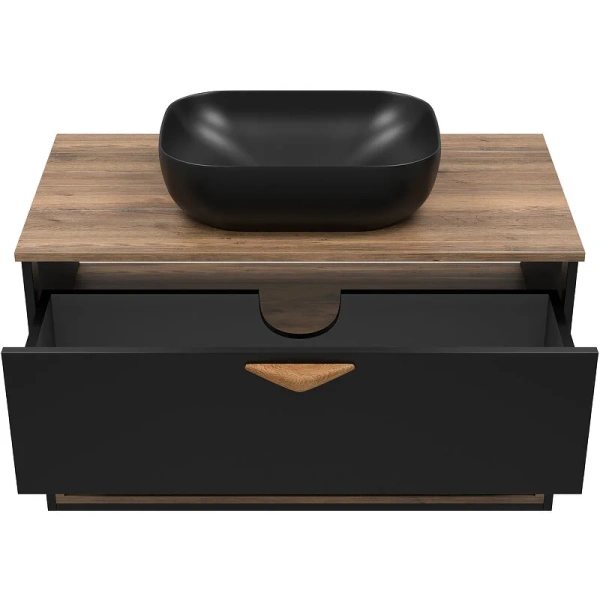 Тумба под раковину подвесная Brevita Bergen 90 см черная BER-07090-19-02-1Я (детальная фотография), современная, hi-tech