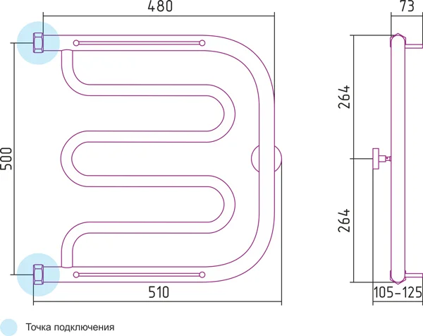 Полотенцесушитель водяной Сунержа Лира 50х50 см без покрытия 00-0012-5050 (детальная фотография), хром