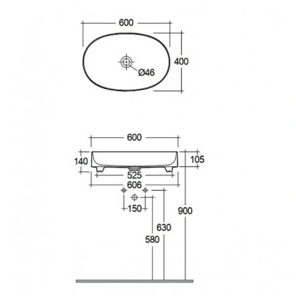 Раковина Kludi Resa O 60 см белая 58CW2043 (детальная фотография), современные, hi-tech