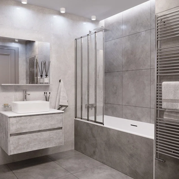 Шторка для ванны Grossman 80х140 см складная GR-107 (детальная фотография), современные, hi-tech