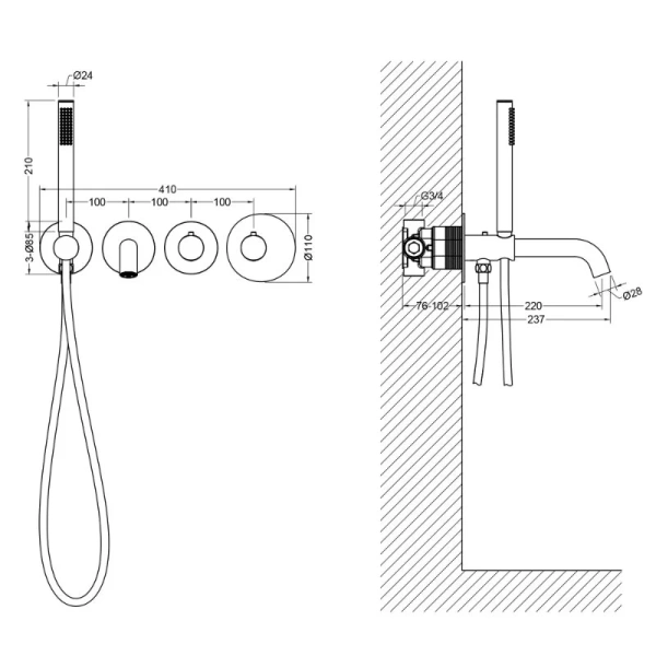 Смеситель для ванны Timo Saona черный матовый 2324/03YSM (детальная фотография), для ванны