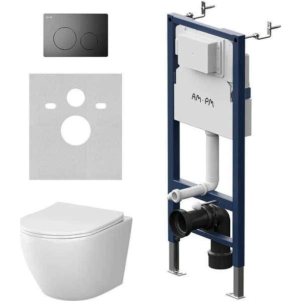 Унитаз с инсталляцией Am.Pm Like кнопка черная матовая IS90238.801900 (детальная фотография)