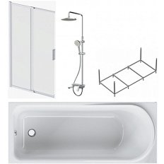 Ванна акриловая AM.PM Like W80ASET-170SL 170х70 см с каркасом, шторкой, и душевой стойкой со смесителем