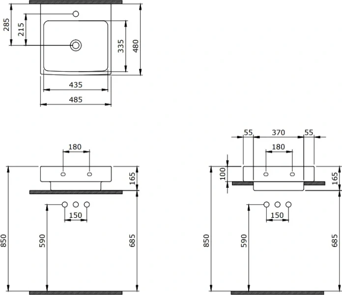 Раковина BERGES Strati 48 см белая 182005 (детальная фотография), белые