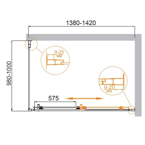 Душевой уголок Cezares Molveno 140x100 см стекло прозрачное MOLVENO-AH-11-140/100-C-Cr-IV (детальная фотография), прямоугольные
