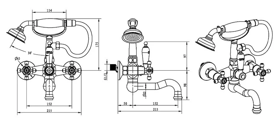 Смеситель для ванны Boheme Satine с душем (детальная фотография), для ванны