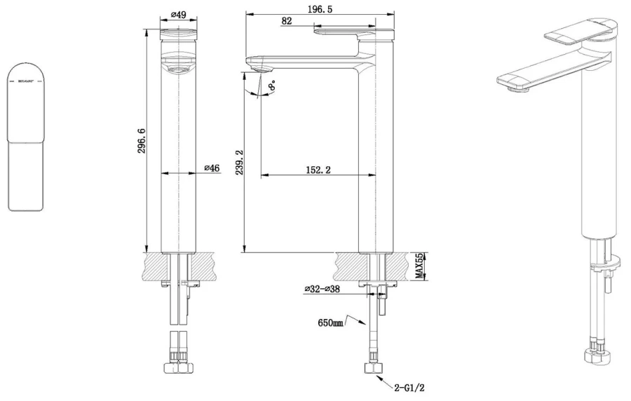Смеситель для раковины Bravat Eddie черный F1369402BW-A9-ENG (детальная фотография), для раковины