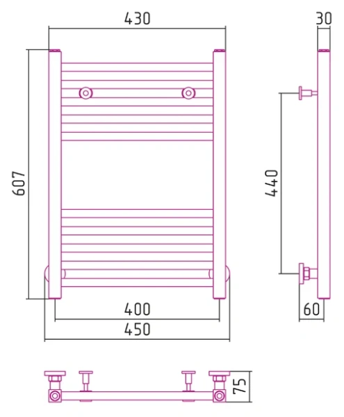 Полотенцесушитель водяной Сунержа Модус 40х60 см без покрытия 00-0250-6040 (детальная фотография), современные, hi-tech