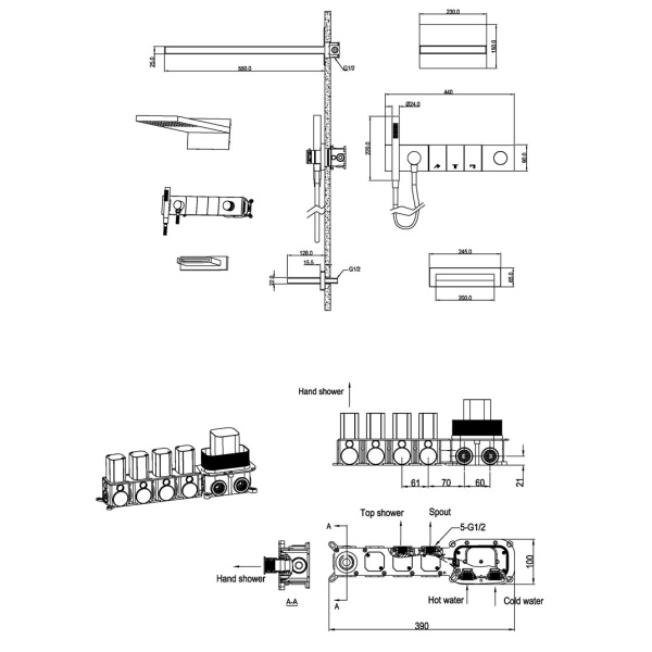 Схема (детальная фотография), душевые комплекты, наборы