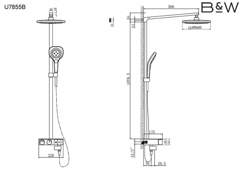 Душевая стойка Black&White Universe хром 78550U (детальная фотография), современные, hi-tech