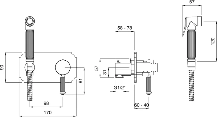 Гигиенический душ со смесителем Cezares Olimp хром OLIMP-DIF-01-L (детальная фотография), для туалета