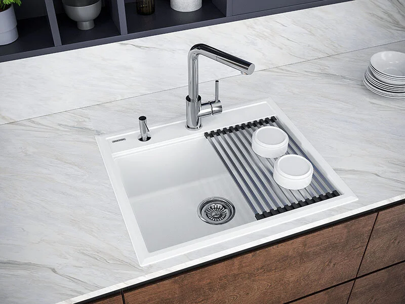 Мойка для кухни Paulmark Stepia 59 см белая PM115951-WH (детальная фотография), прямоугольной формы