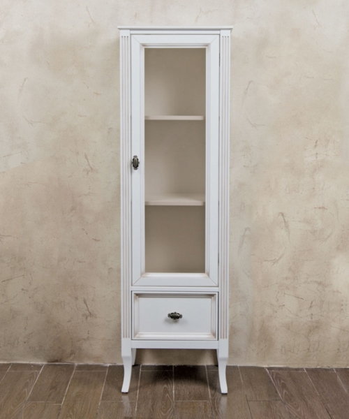 Шкаф-пенал для ванной, цвет белый с патиной матовый, фурнитура состаренное серебро, петли справа, La Beaute Vivien CVI.Dx.LBP.CR (детальная фотография)