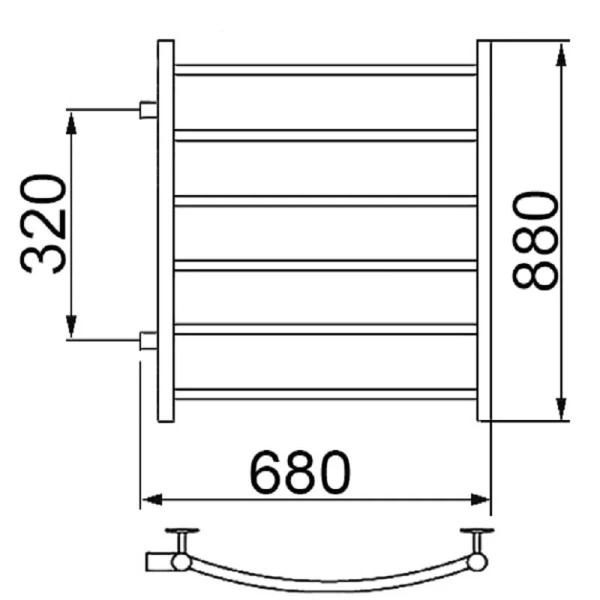 Полотенцесушитель водяной Ника Arc 80x60 см хром ЛД 80/60 бок 32 (детальная фотография), современные, hi-tech