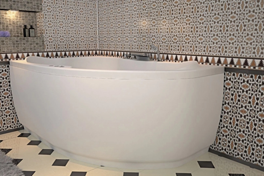 Ванна акриловая, расположение слева, Aquanet Capri 170х110 00203914 (детальная фотография), без гидромассажа, недорогие, с ручками, большие, глубокие