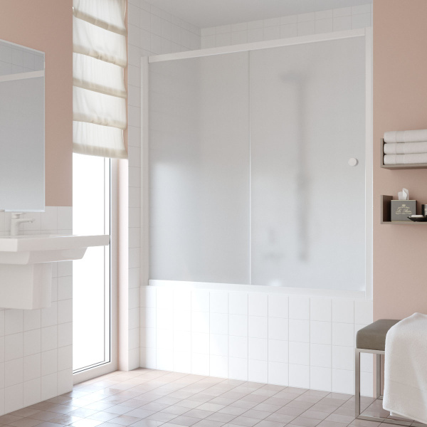 Душевая шторка на ванную профиль белый стекло сатин Vegas-glass ZV NOVO 180 01 10 (детальная фотография)