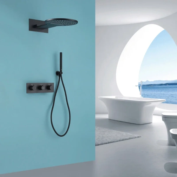 Душевой комплект Abber Wasser Kreis черный матовый AF8151B (детальная фотография), душевые комплекты, наборы
