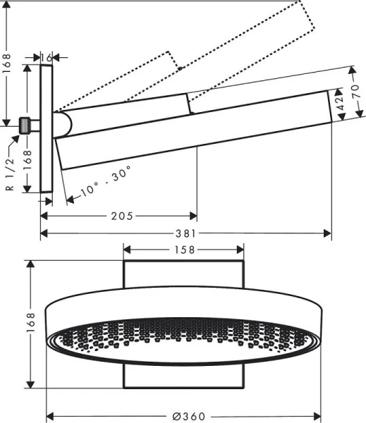 Верхний душ Hansgrohe Rainfinity шлифованная бронза 26230140 (детальная фотография), верхние души