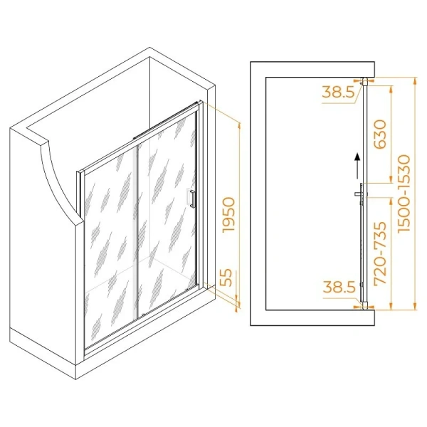 Душевая дверь в нишу RGW Passage PA-016 350801615 150 см раздвижная (детальная фотография), современные, hi-tech