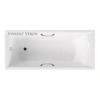 Чугунная ванна Vinsent Veron Devon VDV1807545H/VH0012BR-AS, 180 x 75 см, с антискользящим покрытием, ручки бронза, цвет белый