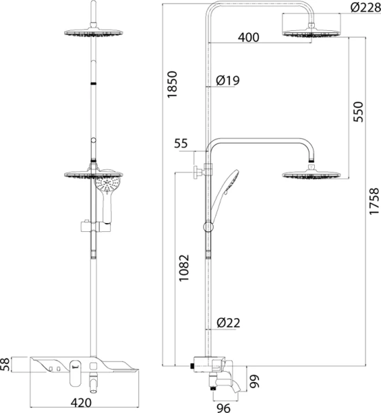 Душевая стойка Lemark Tropic хром LM7003C (детальная фотография), с тропическим душем