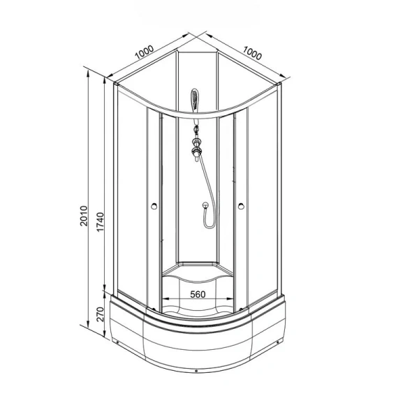 Душевая кабина Deto L 100x100 см с гидромассажем L710NGM (детальная фотография), полукруглые, четверть круга