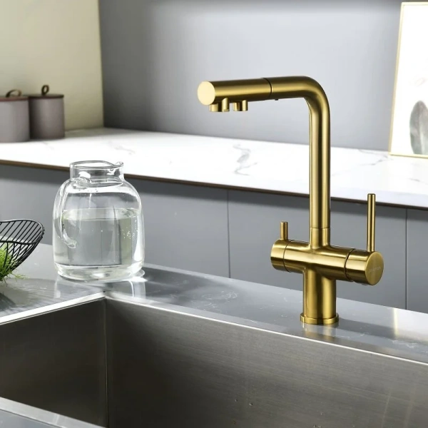 Смеситель для питьевой воды Paulmark Serpentine брашированное золото Se213222-BG (детальная фотография), в наличии
