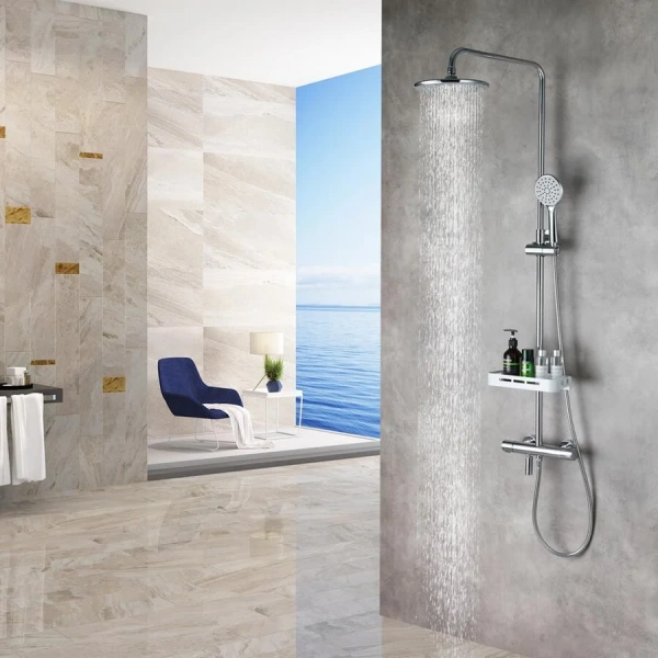 Душевая стойка Lemark Tropic термостатическая LM7010C (детальная фотография), хром, белые