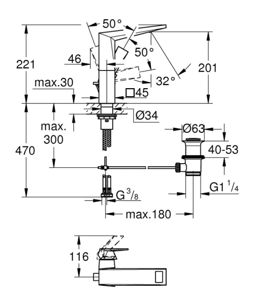 Смеситель для раковины Grohe Allure Brilliant 23109000 (детальная фотография), для раковины
