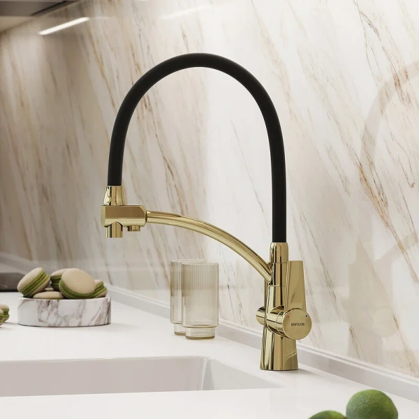 Смеситель для кухни Sancos Eri золото SC4001ZG (детальная фотография), однорычажные, двухрычажные