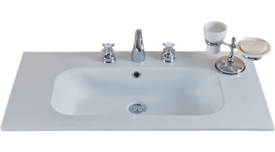 Раковина-консоль, 3 отверстия под смеситель, с кольцом перелива в цвете хром, La Beaute Cornelia CON86B3 (детальная фотография)