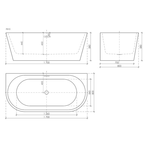 Ванна акриловая Sancos First 170x80 см белая FB10 (детальная фотография), полукруглые