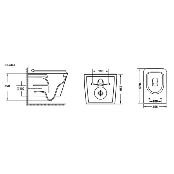 Унитаз подвесной Grossman безободковый GR-4441S (детальная фотография), современные, hi-tech