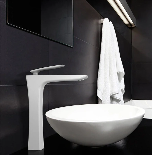 Смеситель для раковины Timo Helmi хром-белый 4011/00-16F (детальная фотография), современные, hi-tech