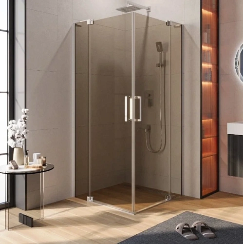 Душевой уголок Cezares Slider 100x100 см стекло бронзовое профиль хром - фото 5
