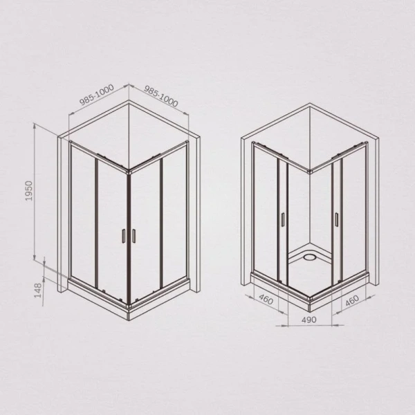 Душевой уголок Am.Pm Gem 100x100 см профиль хром матовый W90G-403-100100-MT (детальная фотография), квадратные