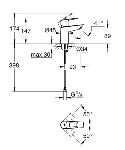 Смеситель для раковины Grohe BauLoop хром 23337001 (детальная фотография), для раковины